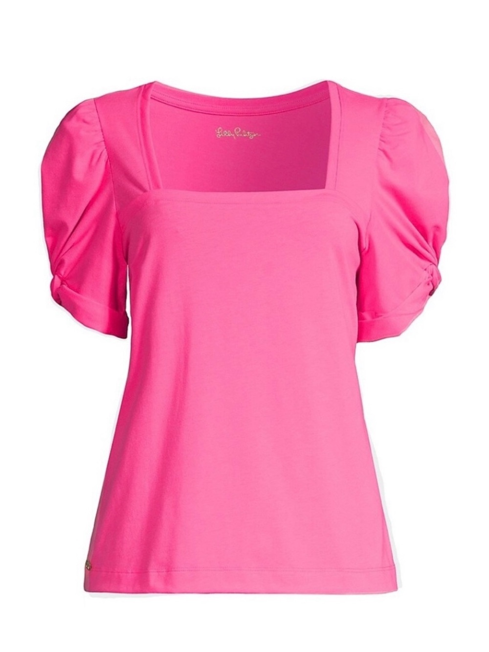 Lilly Pulitzer Jessie Short Puff Sleeve Square Neck Top in Cockatoo Pink Medium